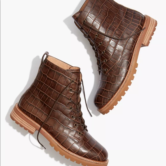 Madewell Shoes - Madewell Clair Lace-Up Boot -Croc Embossed Leather